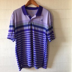 Adidas Purple Striped Climacool Golf Shirt LARGE